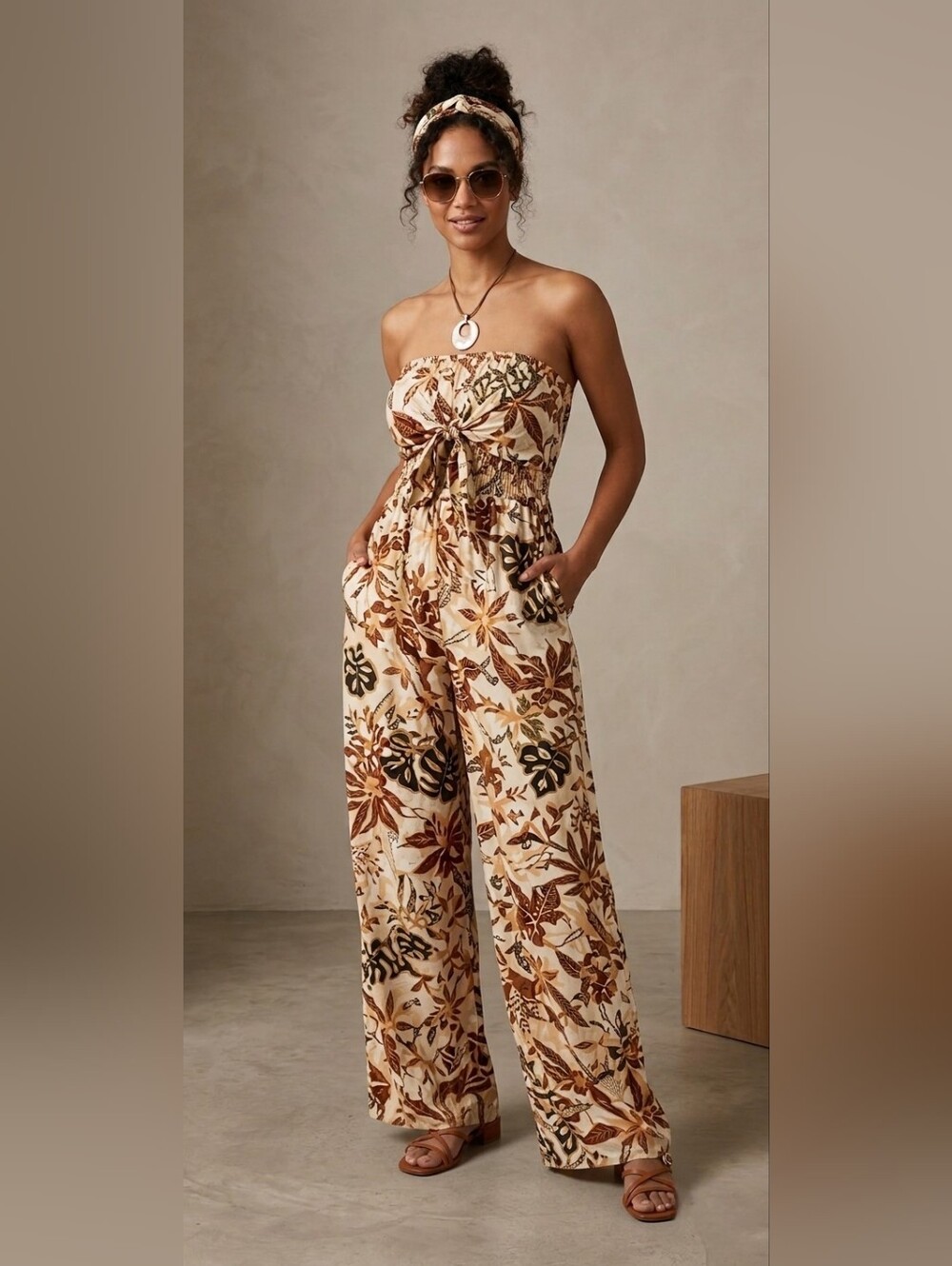BNWT Patrons of Peace Floral Strapless Wide Leg Jumpsuit Overall Boho Tropical S
